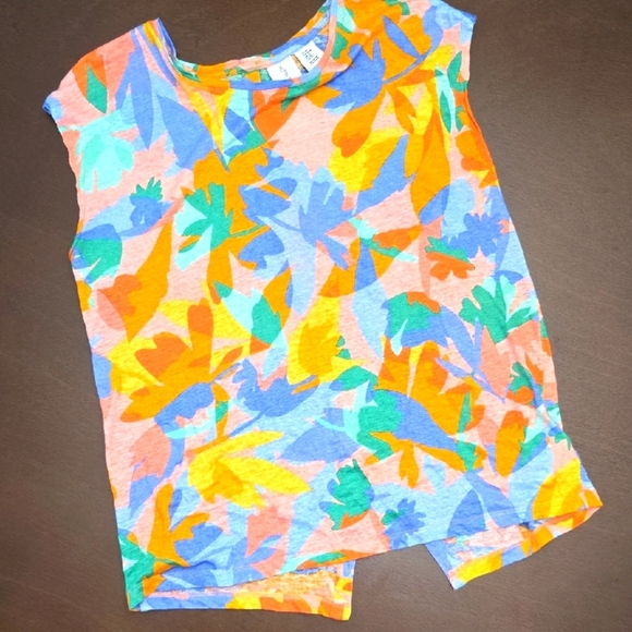 JOIE Orange and Blue Short Sleeve Tee Vibrant Design women's M Linen - Picture 1 of 5